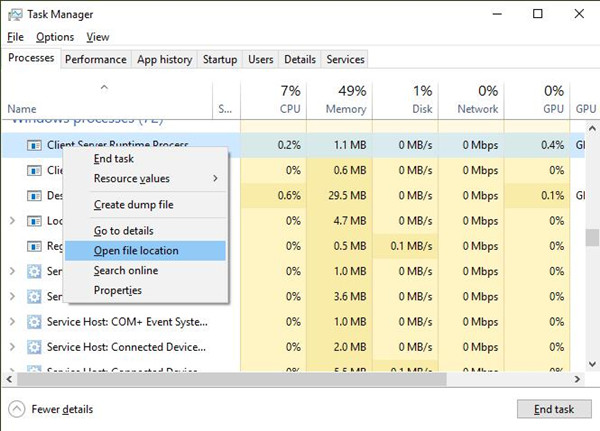 open client server runtime process file location