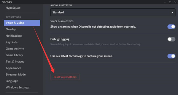 reset voice settings