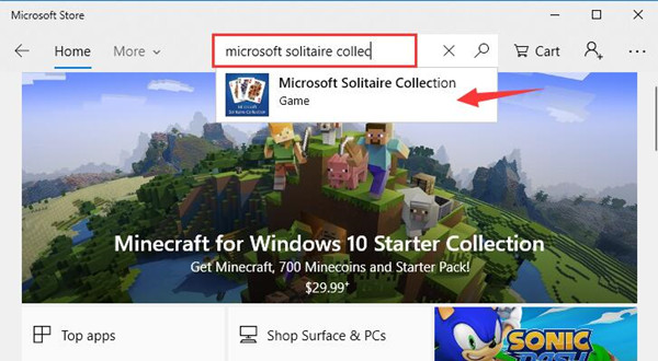 search solitaire in windows store