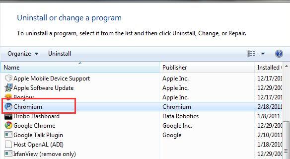 uninstall chromium in control panel