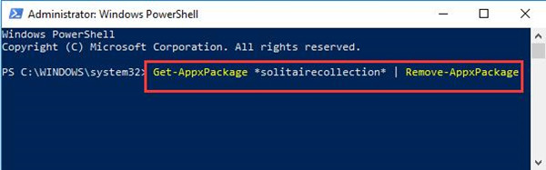 uninstall solitaire in powershell