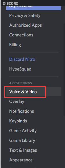 voice and video settings in discord