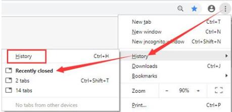 chrome history recent closed