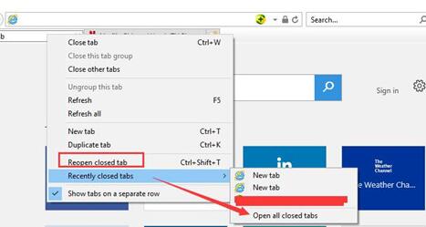 reopen closed tabs internet explorer