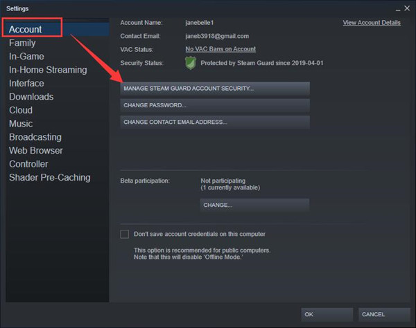 manage steam guard account security