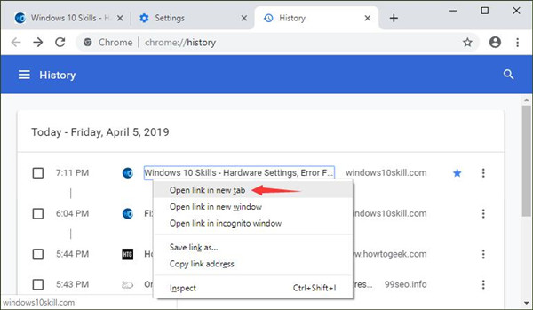 restore chrome tabs from history