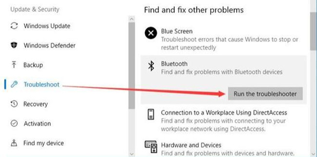 run bluetooth troubleshooter