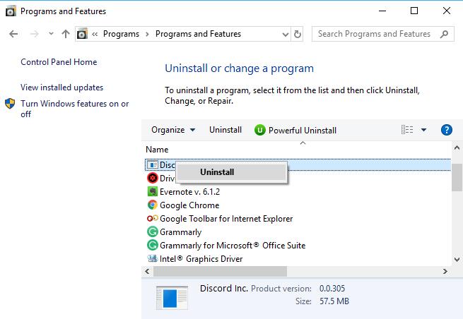 uninstall discord