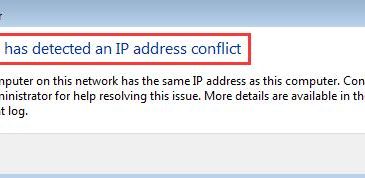 windows has detected an ip address conflict