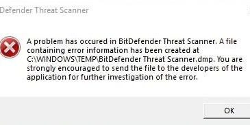 a problem has occurred in bitdefender threat scanner