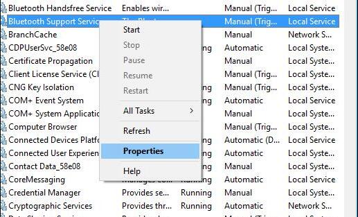 bluetooth support servies properties