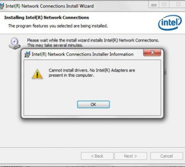 cannot install driver no intel adapters are present in this computer