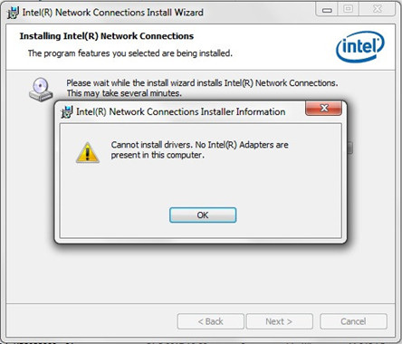 cannot install driver no intel adapters are present in this computer
