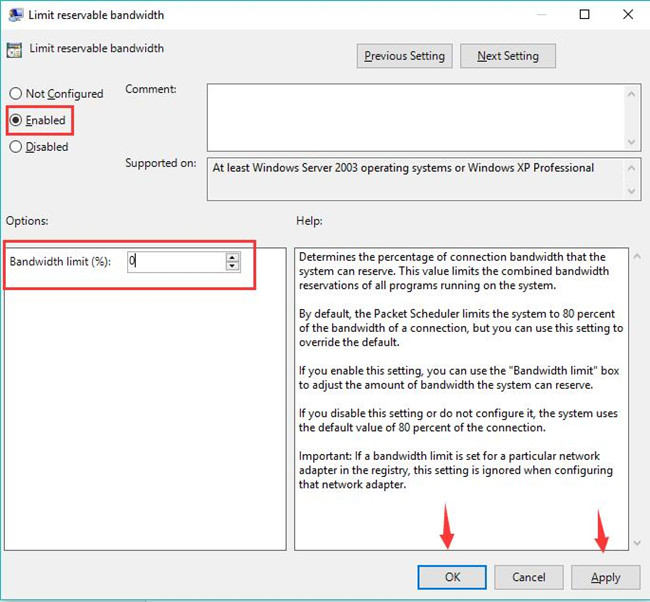 limit reservable bandwidth