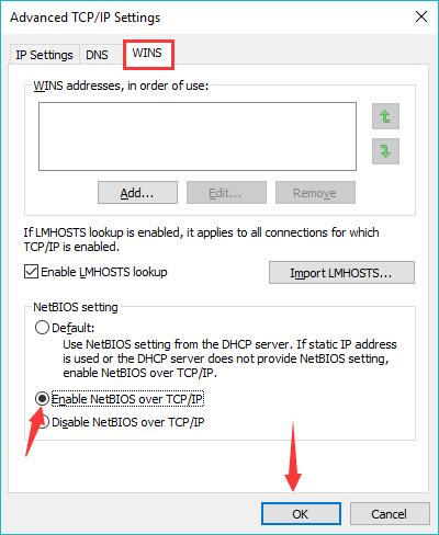 enable netbios over tcp/ip