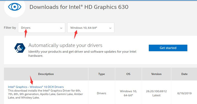 intel graphic driver choose