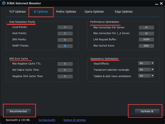 iobit internet booster settings