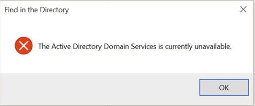 active directory domain services is curretly unavailable