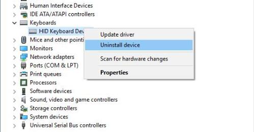 uninstall hid keyboard device