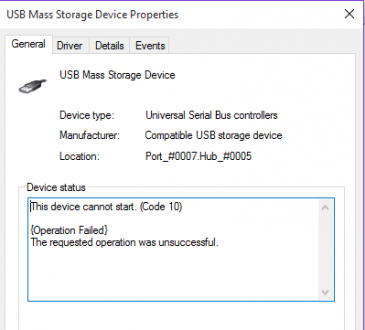 usb mass storage code 10