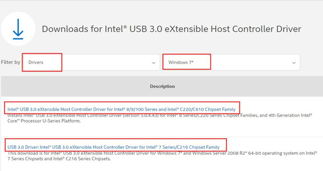 intel usb xhci driver in official site