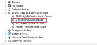 locate c-media pci audio device