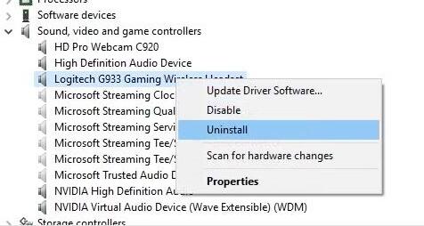 uninstall logitech speaker driver
