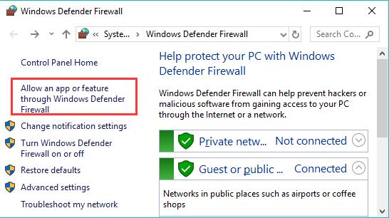 allow an app or feature through windows defender firewall