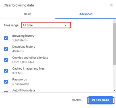 clear browsing data select items and date
