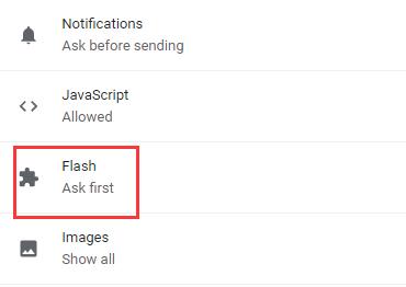 flash in site settings