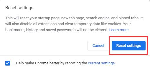 chrome reset settings