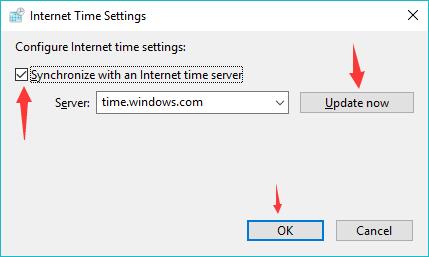 synchronize with an internet time server