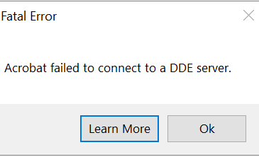 acrobat faild to connect to a dde server
