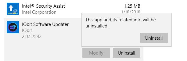 uninstall a program in settings apps