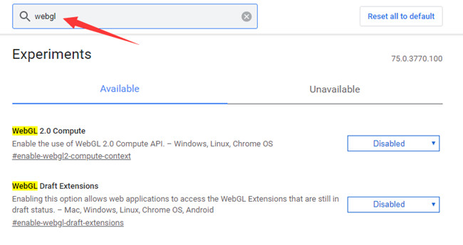 how to disable webgl in chrome