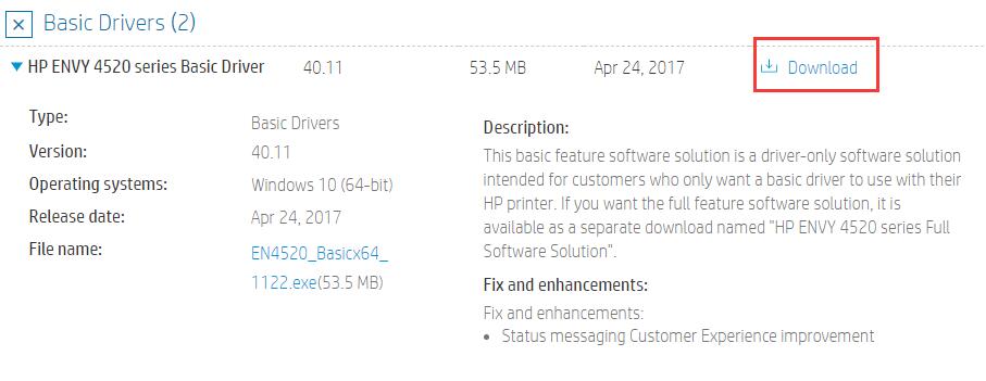 hp envy 4520 printer driver windows 10