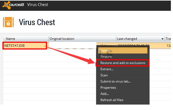 restore and add to exclusion avast