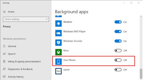 disable yourphone on windows 10