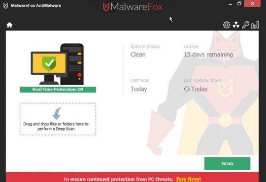 malwarefox anti-malware interface
