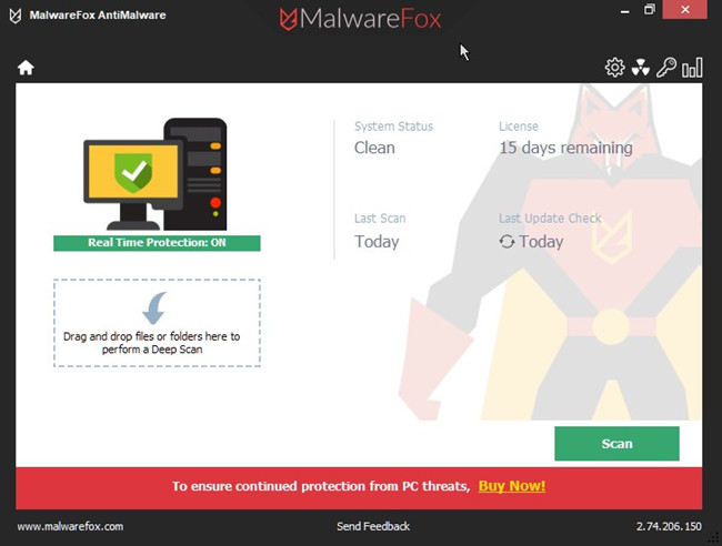 malwarefox anti-malware interface