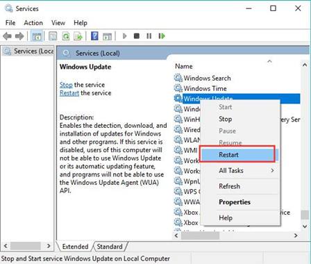 restart windows update services