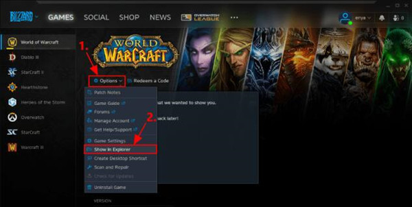 show in explorer on battle.net