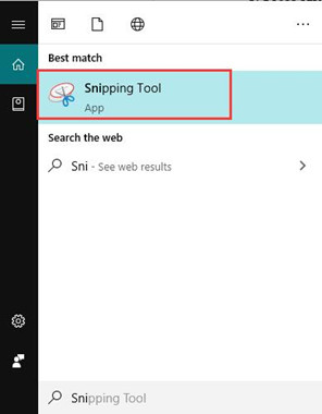 snipping tool in search box