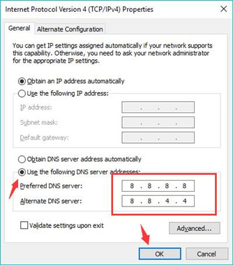 using the following dns server addresses