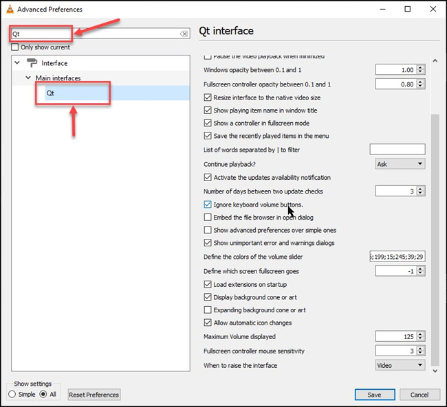 vlc advanced preferences qt