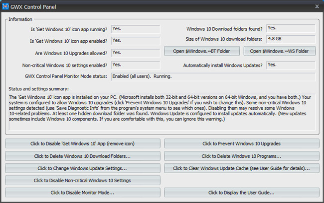 what is gwx control panel