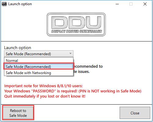 ddu reboot from safe mode