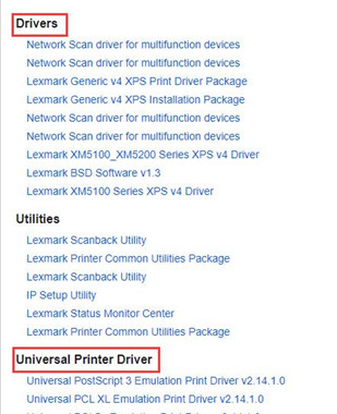 show complete list of lexmark drivers