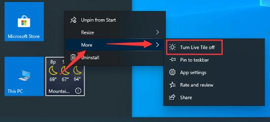 turn live tile off for msn weather app