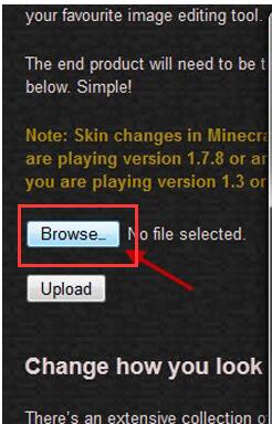 browse skin and upload it to minecraft